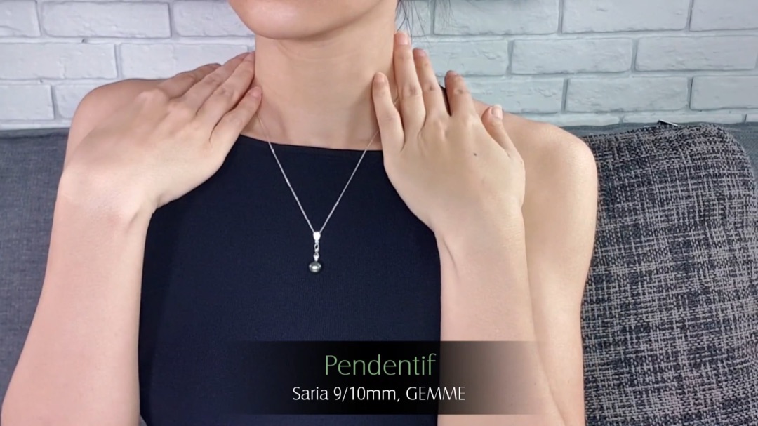 Pendentif Saria - Oro Bianco, Diamanti & Perla di Tahiti 9/10mm, GEMME | Gemperles