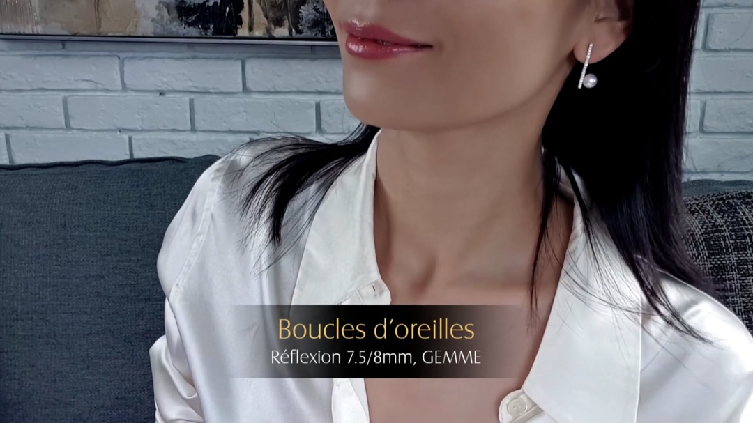 Boucles d'Oreilles Réflexion - Or Jaune, Diamants & Perles Akoya 7.5/8mm, GEMME | Gemperles