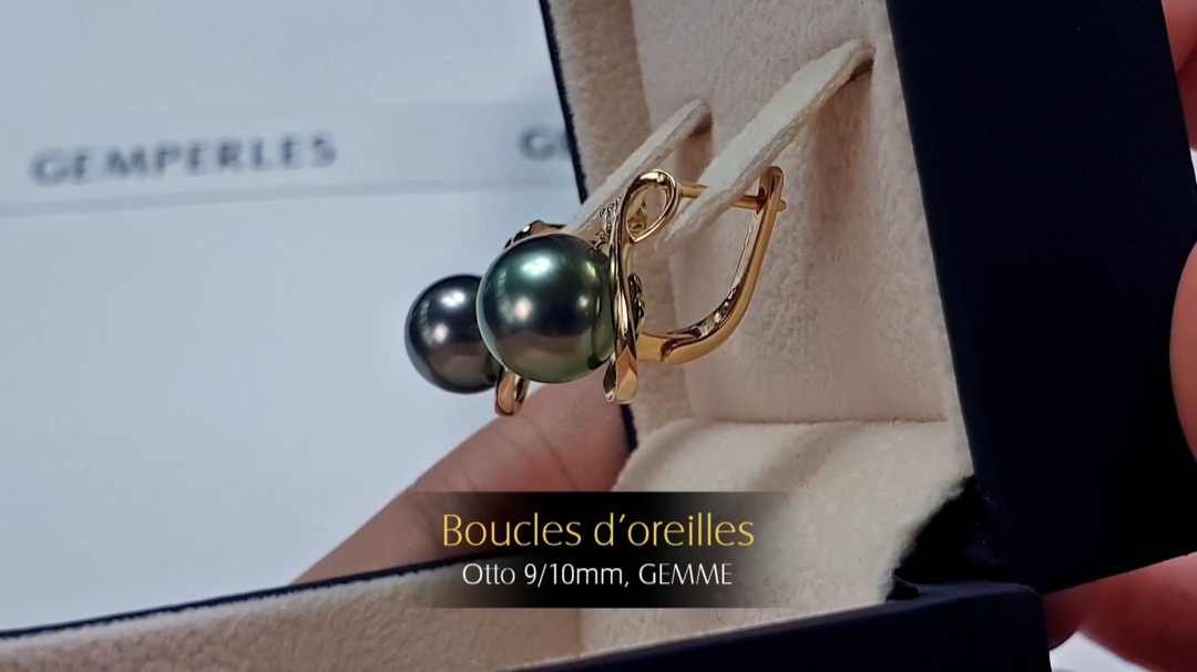 Boucles d'Oreilles Otto - Or Jaune, Diamants & Perles de Tahiti 9/10mm, GEMME | Gemperles