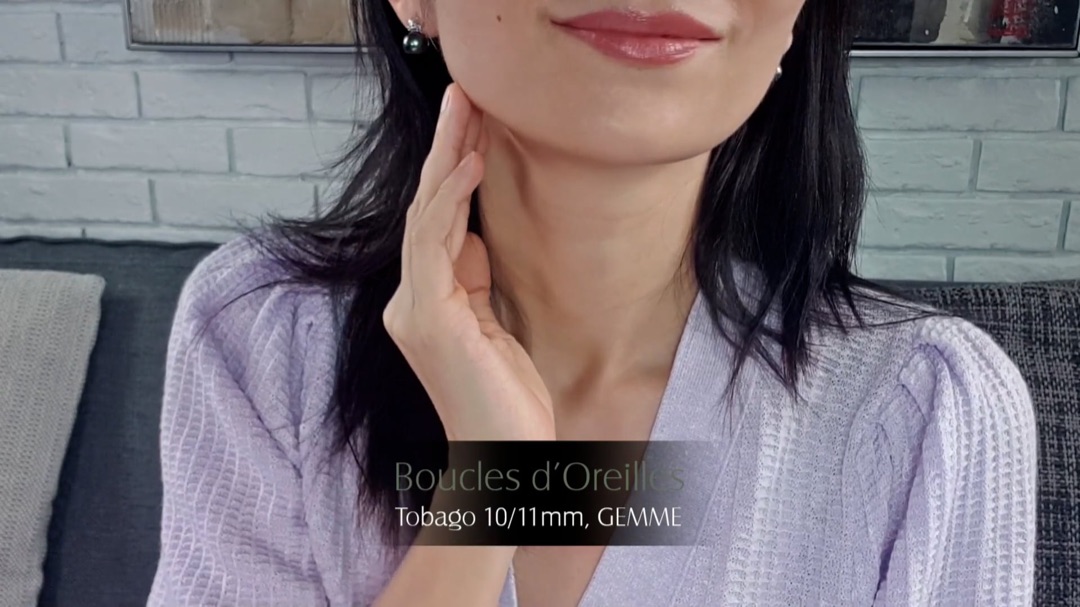 Boucles d'Oreilles Tobago - Or Blanc, Diamants & Perles de Tahiti 10/11mm, GEMME | Gemperles