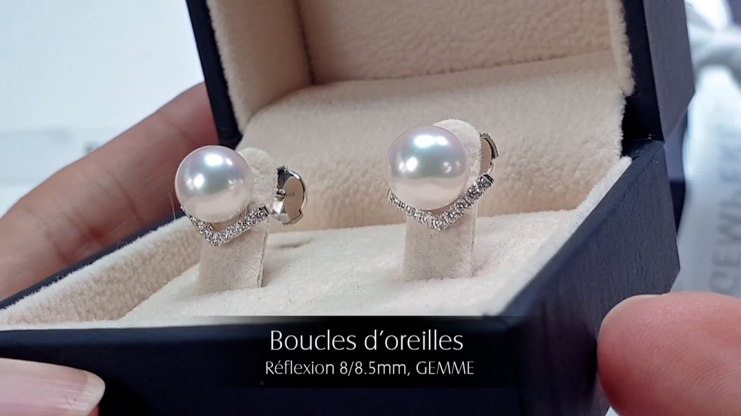 Boucles d'Oreilles Réflexion - Or Blanc, Diamants & Perles Akoya 8/8.5mm, GEMME | Gemperles