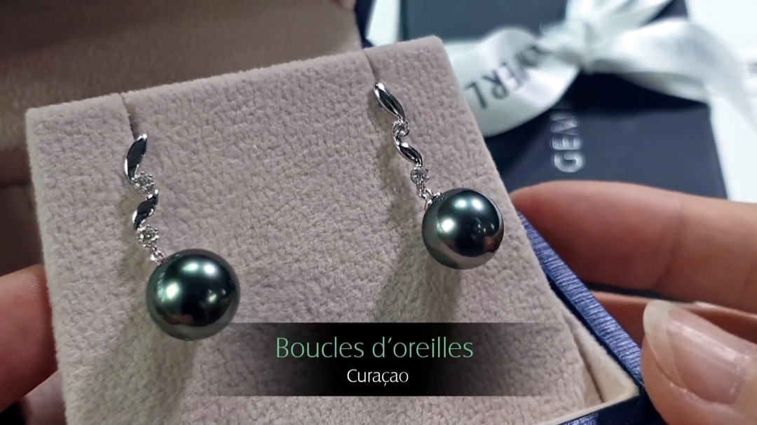 Boucles d'Oreilles Curaçao - Or Blanc, Diamants & Perles de Tahiti | Gemperles