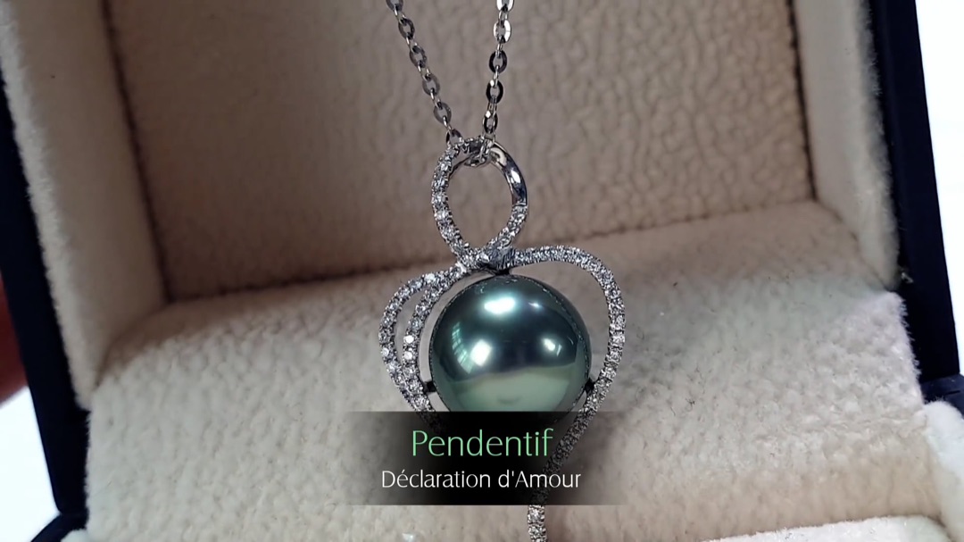 Pendentif Déclaration d'Amour - Or Blanc, Diamants & Perle de Tahiti | Gemperles
