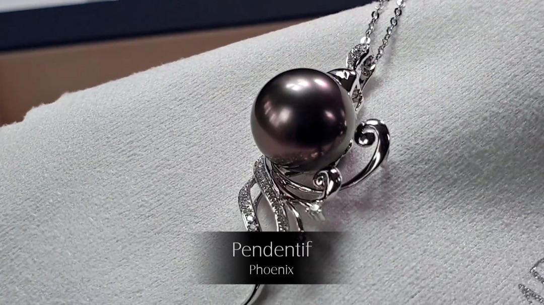 Ciondolo Phoenix - Oro Bianco, Diamanti & Perla di Tahiti | Gemperles