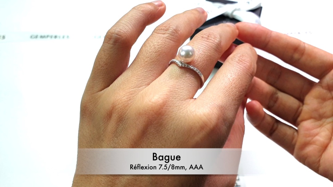 Bague Réflexion - Or Blanc, Diamants & Perle Akoya 7.5/8mm, AAA | Gemperles