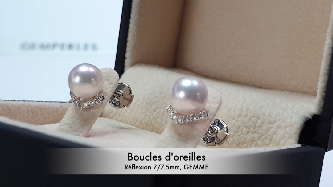 Boucles d'Oreilles Réflexion - Or Blanc, Diamants & Perles Akoya 7/7.5mm, GEMME | Gemperles