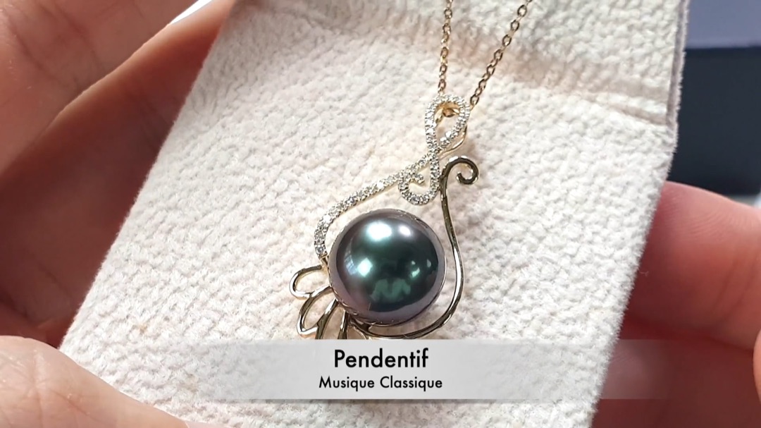 Pendentif Musique Classique - Or Jaune, Diamants & Perle de Tahiti | Gemperles