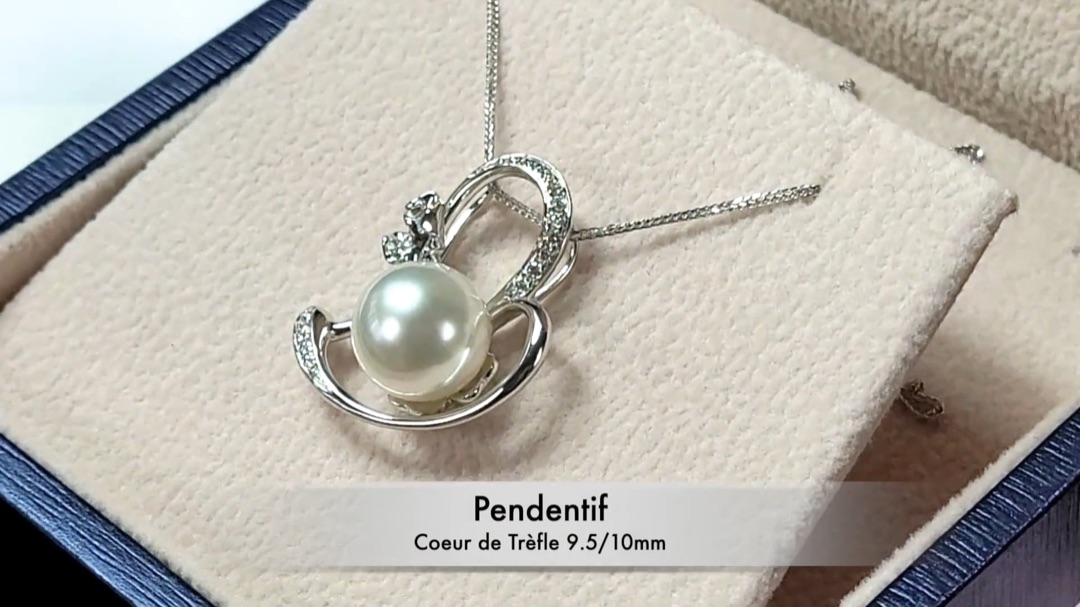 Ciondolo Cuore di Trèfle - Oro Bianco, Diamanti & Perla d'Australia 9.5/10mm, GEMME | Gemperles