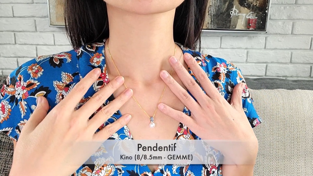 Pendentif Kino - Or Jaune, Saphirs, Diamants & Perle Akoya | Gemperles
