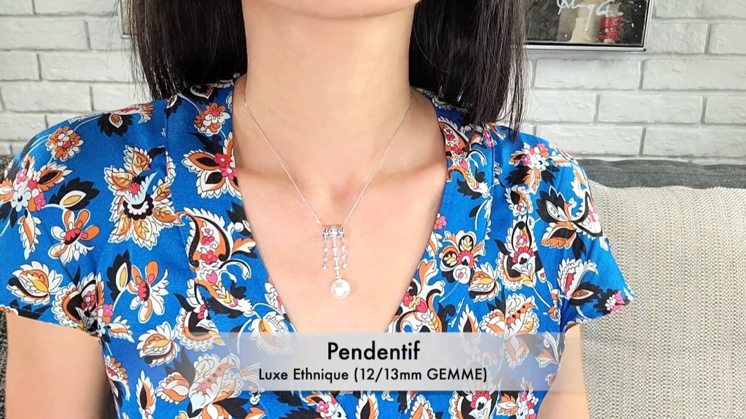 Pendentif Luxe Ethnique - Or Blanc, Diamants & Perle des Mers du Sud | Gemperles